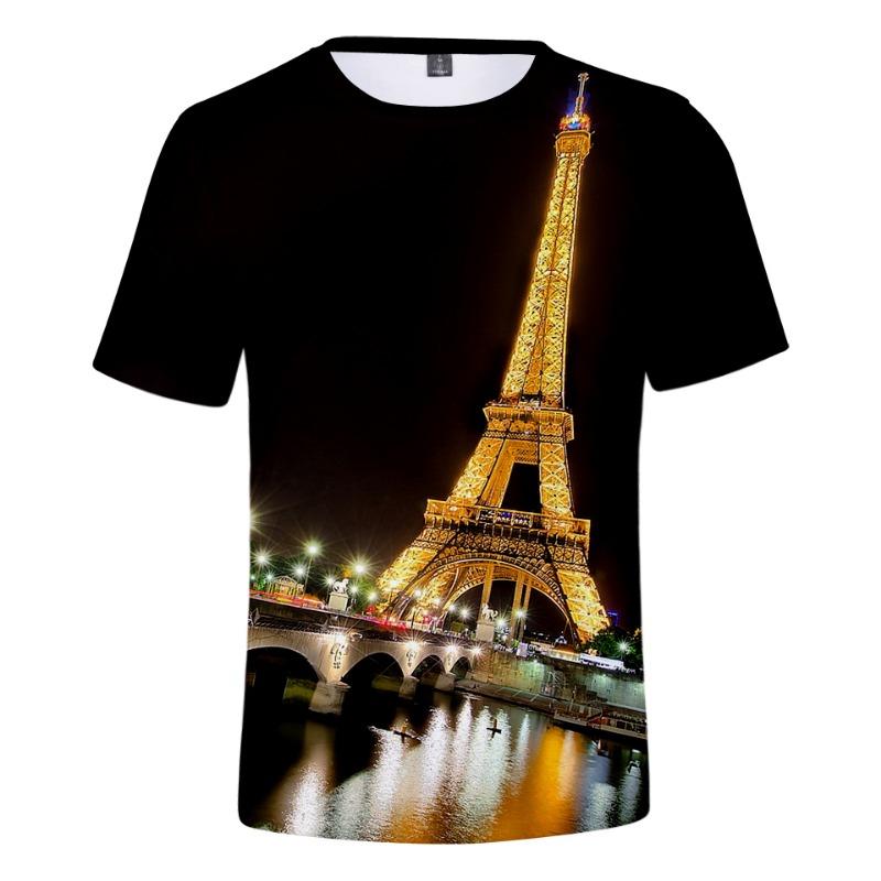 Novelty France Paris Eiffel Tower 3D Graphic Tees Y2k Men Women Short Sleeve Street Tshirt Kids Casual Oversized Tops Clothing