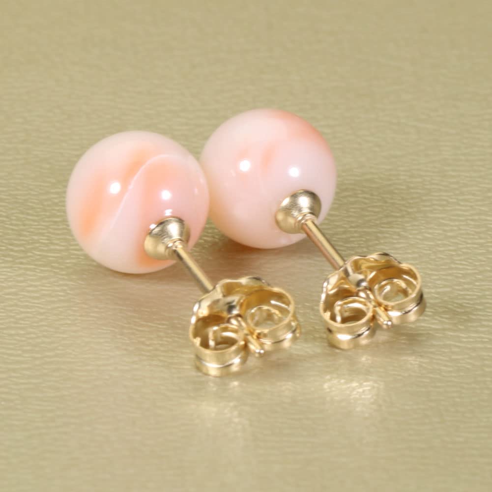Deep Sea Coral Pink Round Gold Undyed Earrings, Beads, Filled,