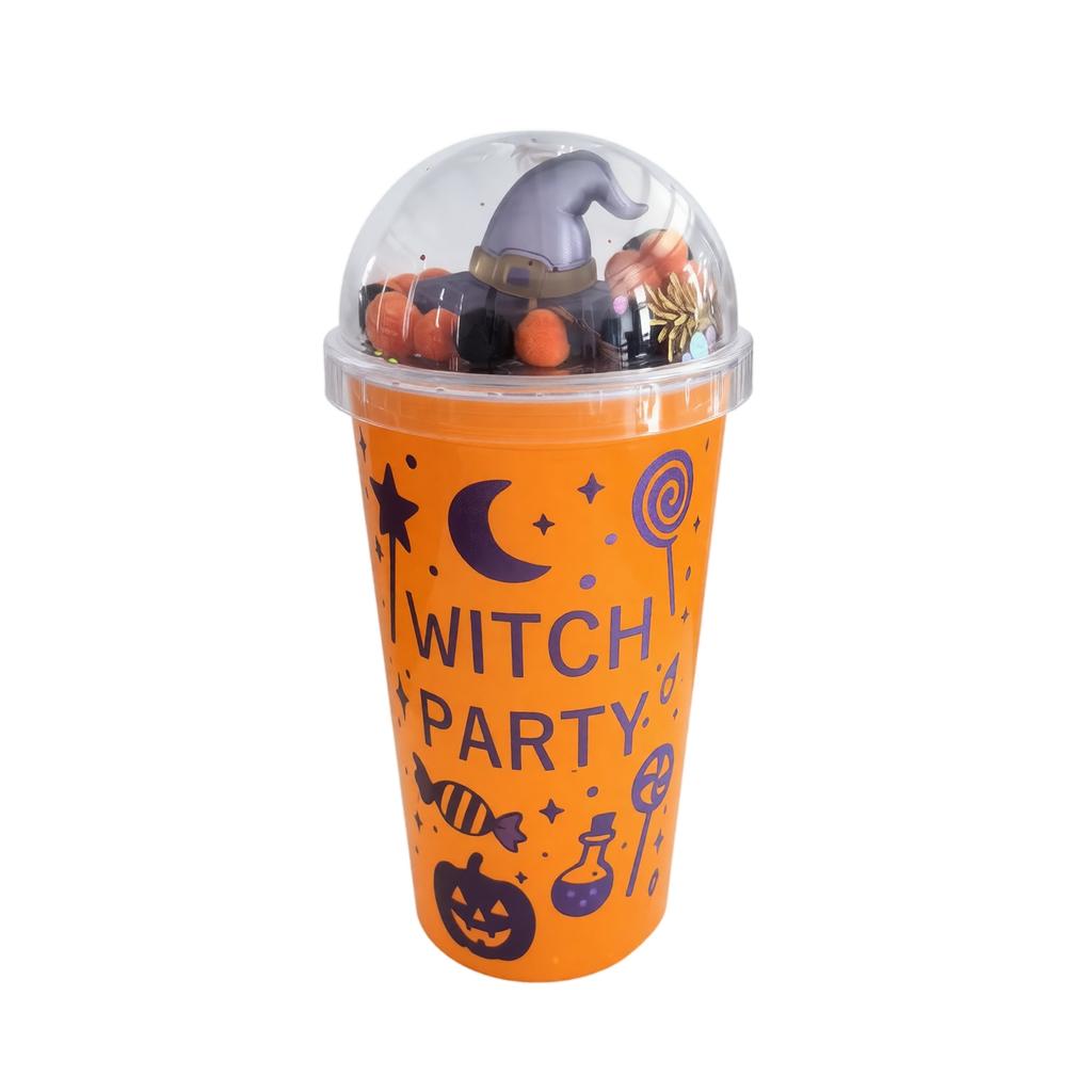 oz Single Wall Plastic Cup with Straw, Light Up Halloween Cup with Cute Doll Design