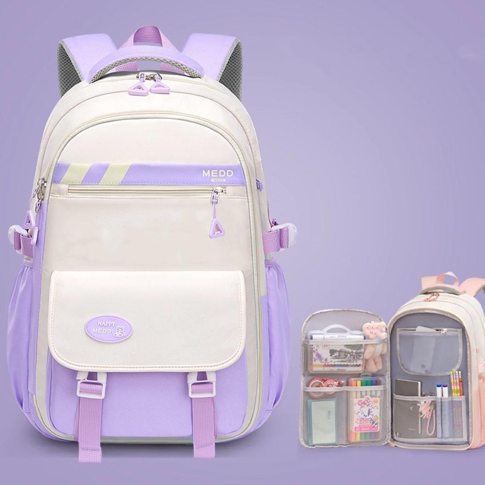 Large Capacity School Bag Waterproof Stress Relief Shoulder Backpack Lightweight Double Strap Bag Junior And High School Girls