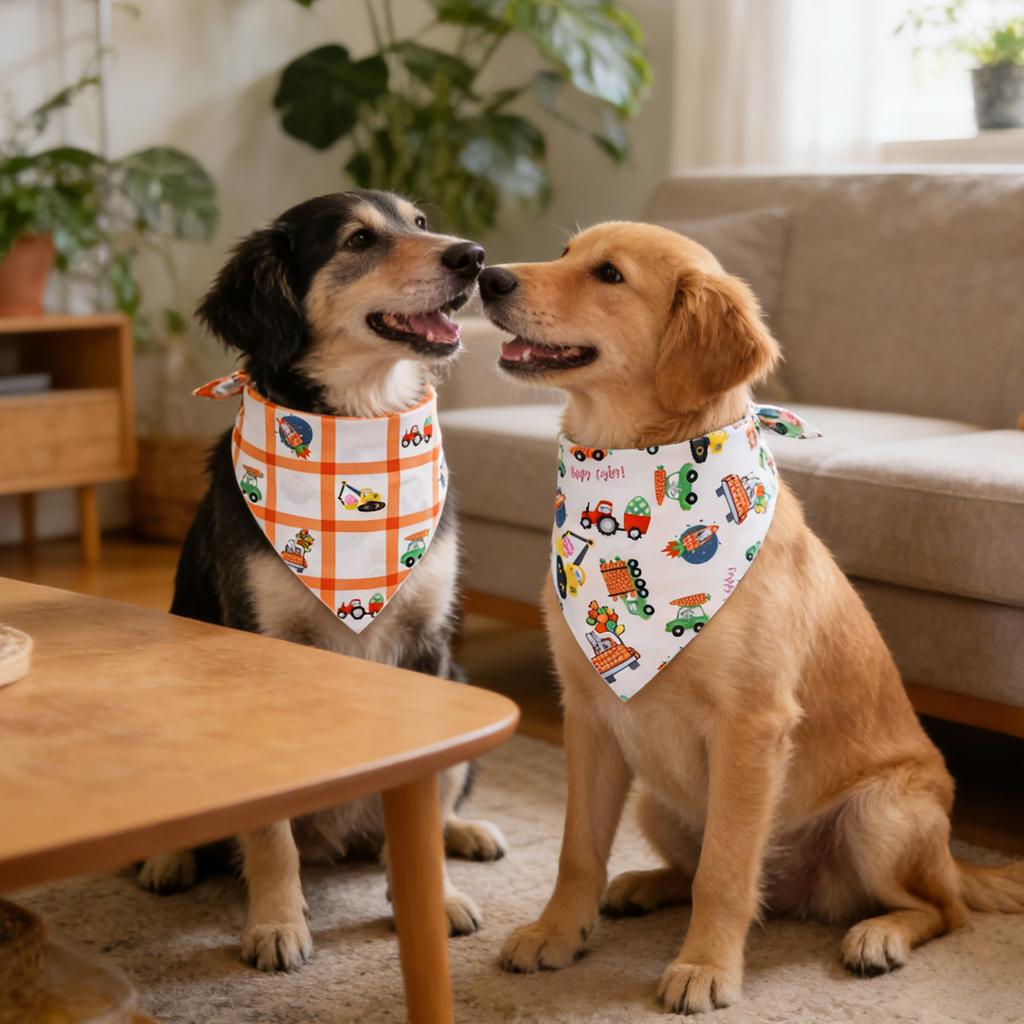 Bavette de chien pour Pâques avec motifs Lapin & Carotte, Foulard réversible pour animaux de compagnie pour tenues de fête