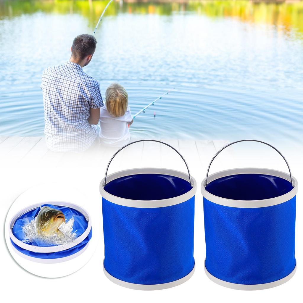 2Pcs Blue 9L Collapsible Bucket Portable Folding Bucket Water Container for Camping Hiking