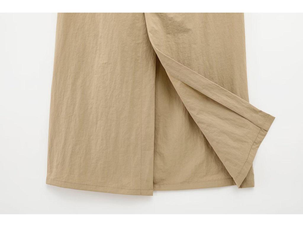 Spring 2025 Women's High Waist Midi Skirt with Side Strap Detail - European & American Style, Simple & Fashionable