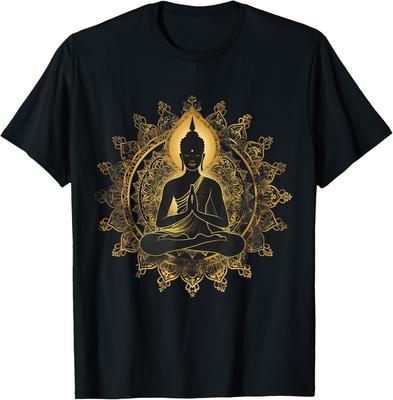 Buddha Meditation Mandala Graphic Tee Men Casual Cotton Breathable T-Shirt Trip Wear