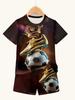 Fußballtrikot Jungen Set Mode Fußball Print Sommer Sportset Locker Atmungsaktiv Kinder Oberteile Freizeit Leicht Jungen Kleidung