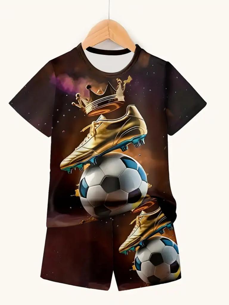 Fußballtrikot Jungen Set Mode Fußball Print Sommer Sportset Locker Atmungsaktiv Kinder Oberteile Freizeit Leicht Jungen Kleidung