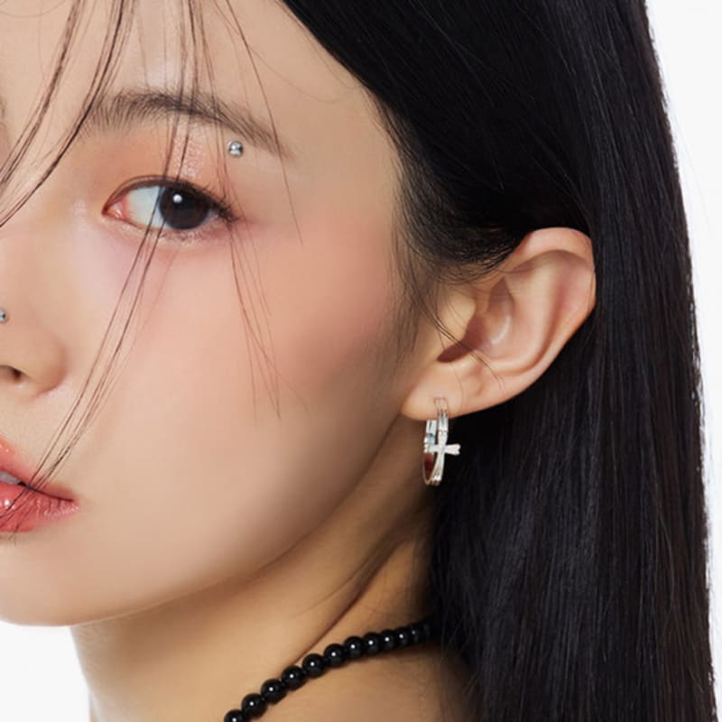 NIMBUS SHINE CROSS HOOP EARRINGS (S)