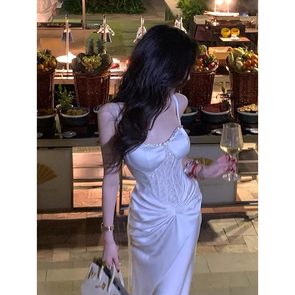 

Модная одежда знаменитостей, кружевная отделка, нишевый темперамент, плиссированное платье на бретелях, юбка XL- (recommended 110-60kg)