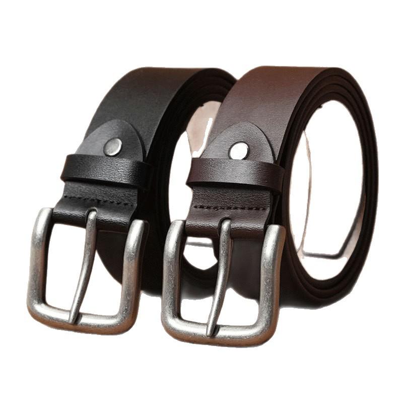 Men's Retro Buckle Cowhide Leather Belt - Fashionable & Versatile Genuine Leather Pants Accessory.