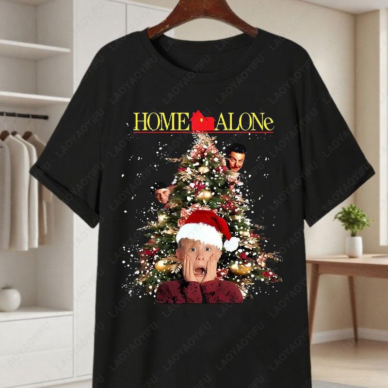 

Unisexs Womens 90s Alone Movie TShirt Kevin McCallister Christmas Tree Holiday Party Casual Tee for Nostalgic Fans Clothing S