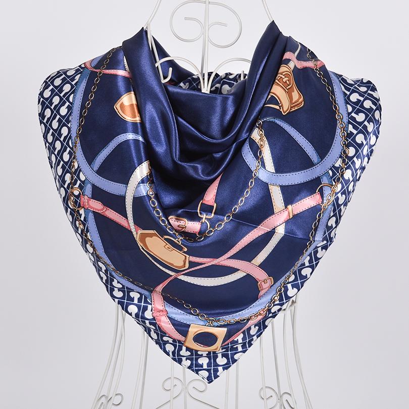 [BYSIFA] Muslim Women Head Neck Scarf Shawl  Trendy Chinese Silk Square Satin Scarf 90*90cm Pink Coffee Roses Scarves Wraps