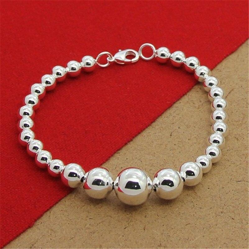 New 925 Sterling Silver Bracelet Glossy Bead Silver Chain For Woman Charm Jewelry Bracelet Gift