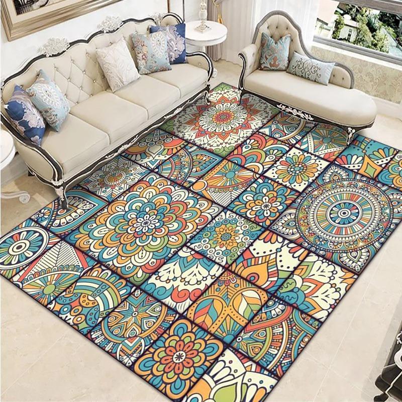 Retro Ethnic Style European-style Living Room Carpet Bohemian Non-slip Coffee Table Carpet Household Easy-to-take Crystal Velvet Carpet