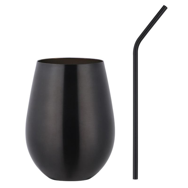 New Stainless Steel Wine Cup With Straw Single Layer Metal Drinking Mug Multifunction 500Ml Big Belly Cup Outdoor Drinkware