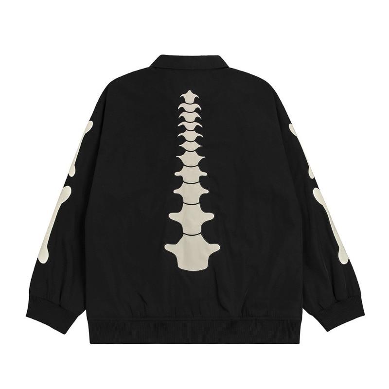 

American Embroidered Skeleton Men s Pilot Baseball Suit Lapel Single Breasted Casual Jackets Couple Street Hip Hop Fashion Coat