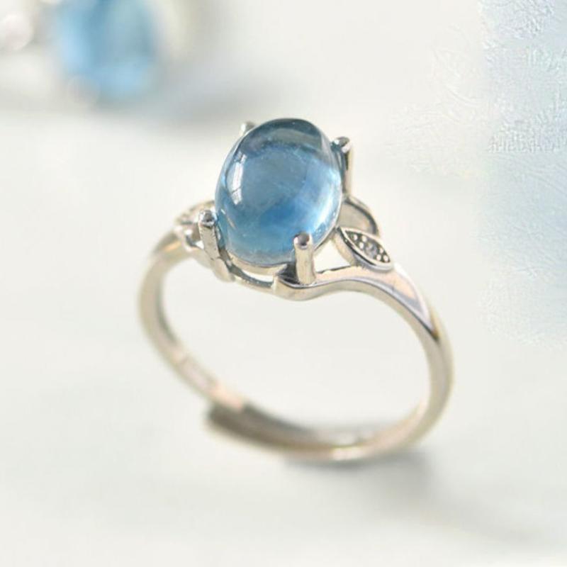 Original Designer Aquamarine Gemstone Rings For Women Light Luxury And Exquisite Fresh Translucent Blue Couple Ring Fine Jewelry