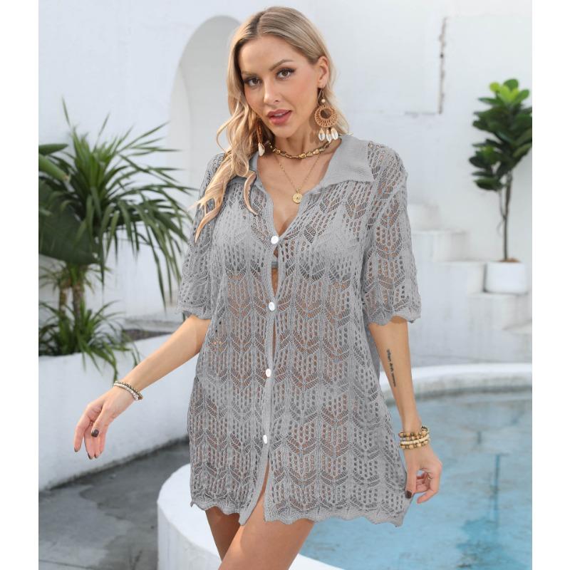 Women's Plus Size Beach Holiday Sunblock Hollow Woven Bikini Cover Up