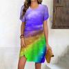 Rainbow Gradient 3D Print Women's Dress Summer Casual Sweet Short Sleeve Dress Fashion Streetwear Round Neck Ladies Dresses