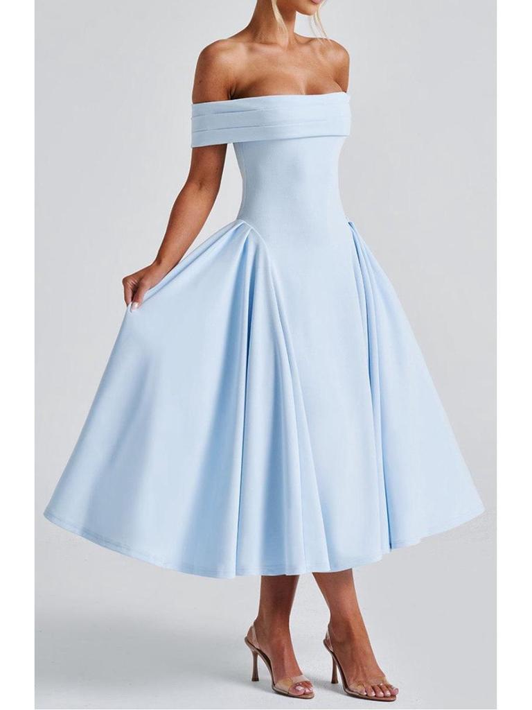 Women's European & American Off-the-Shoulder Backless Dress - Solid Color, Long and Sexy Fashion Style (2026 In Stock)
