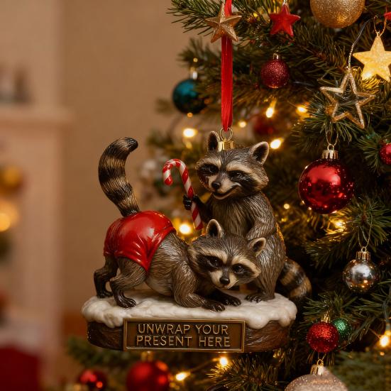 Cheeky Raccoon Christmas Ornaments Acrylic Hanging Decor with Humorous Sayings Playful Holiday Tree Decorations