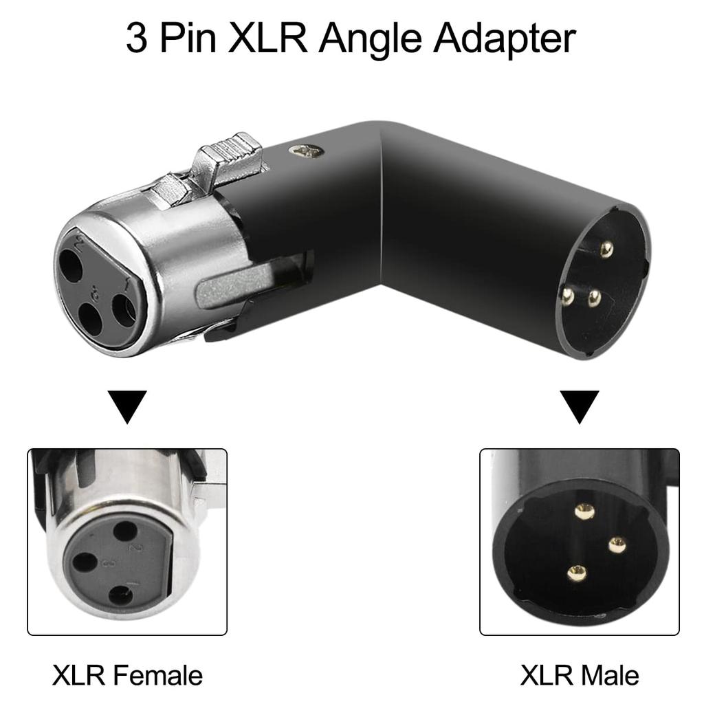 Xiatiaosann XLR Angle Adapter 3 Pin Dual Male Female Connector 90 Degree Adjustable 4 Different Angle Right Left Plug Socket Mixer Microphone Audio