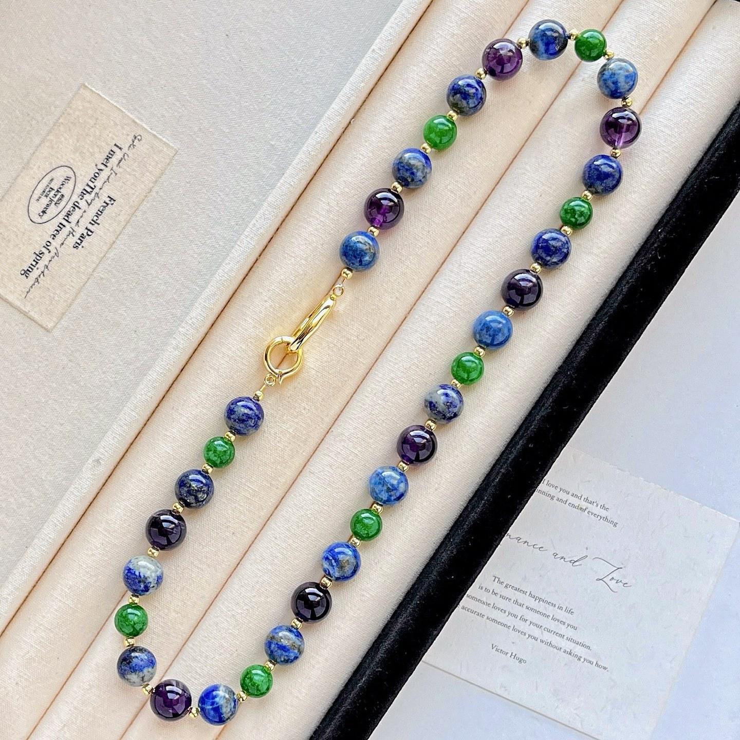 

Maillard Vintage Natural Amethyst Lazuli Design Sense Clavicle Chain Necklace Necklace