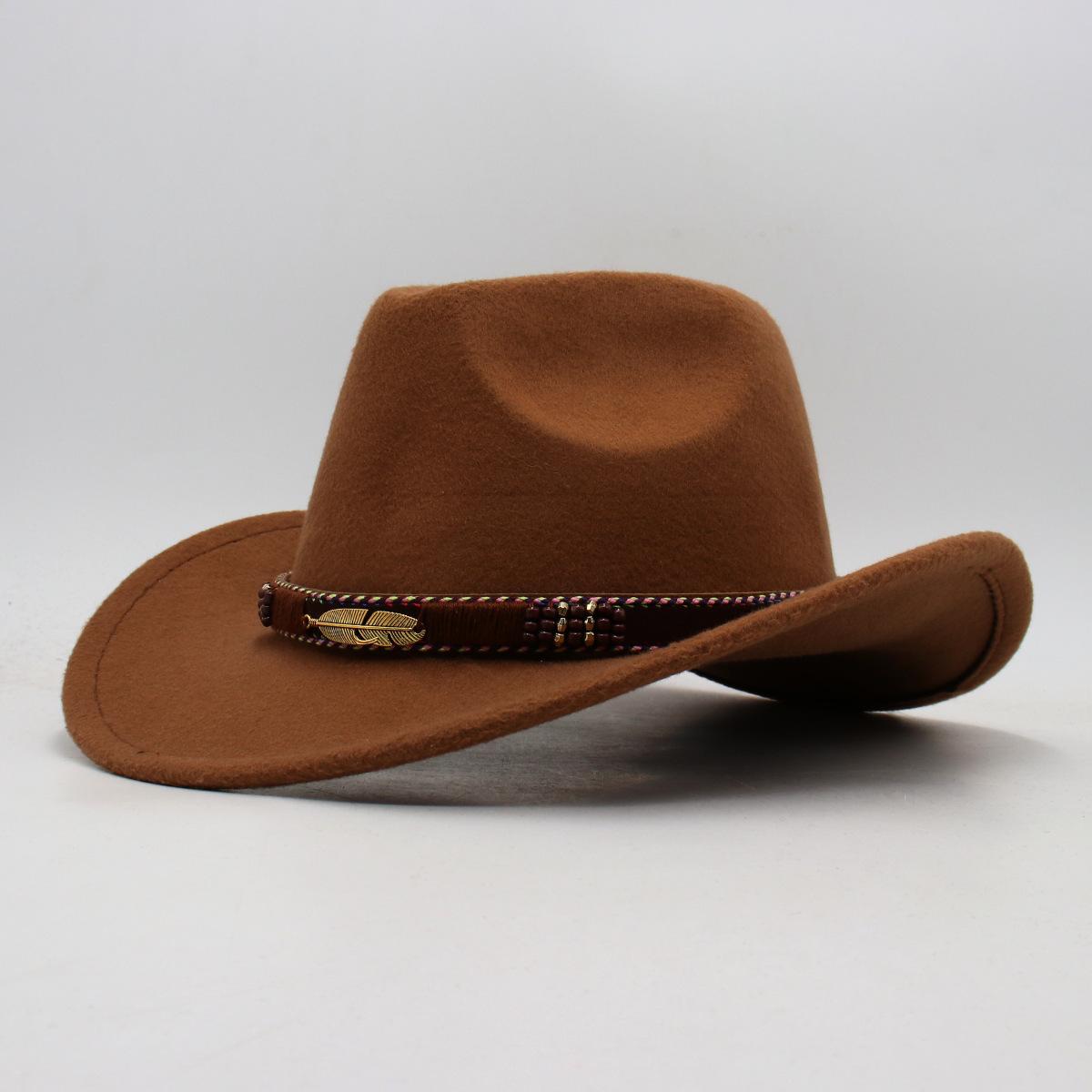 

Guozhuang Dance Children S Western Cowboy Hat Parent-Child Feather Top Hat Tipped Tibetan Hat Literary Sunscreen Sun Hat adult size (56-58)