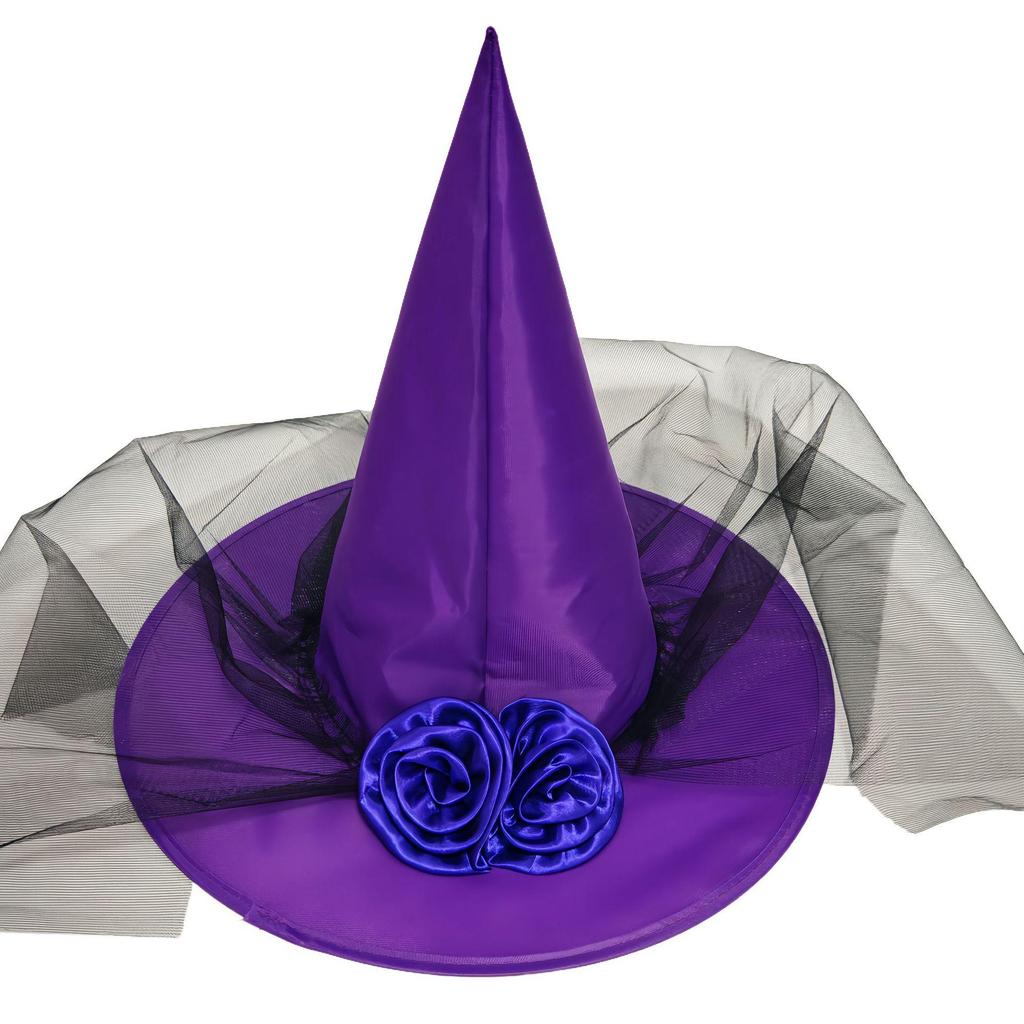 Children and Adults Halloween Rose Mesh Witch Hat Costume