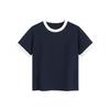 Heavyweight color-blocked round-neck women's simple versatile short-sleeve T-shirt, regular shoulder, cropped slim-fit top