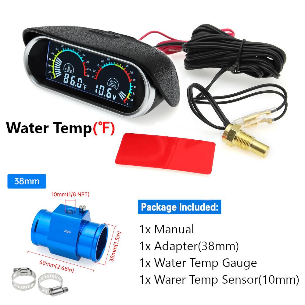 New 12v/24v Auto Car 2 in 1 LCD Digital Display Water Temperature+ Voltmeter+Temp Sensor+Adapter(Optional)Universal for Cars