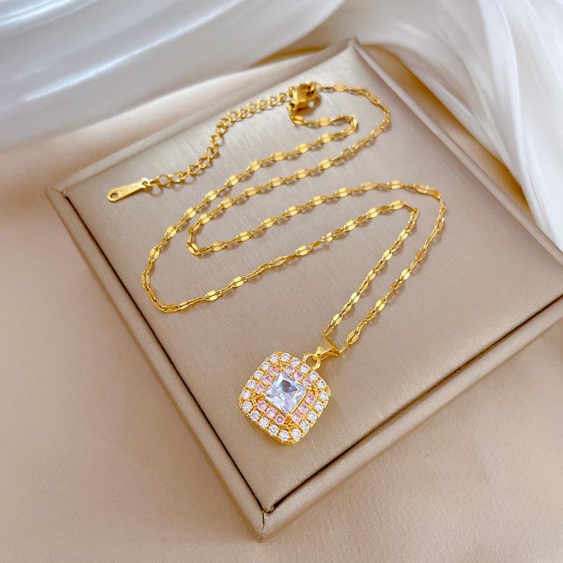 Titanium Steel Heavy Industry Full Diamond Light Luxury Banquet Wedding Necklace Women'S Versatile Clavicle Chain Titanium Steel Chain