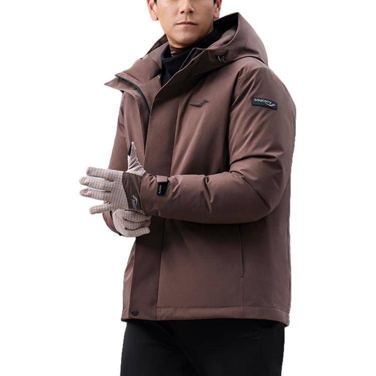 SAUCONY Thick Woven Hooded Zipper Jacket Down Coat Men Jackets Chestnut-Brown SC2240210A-CO56