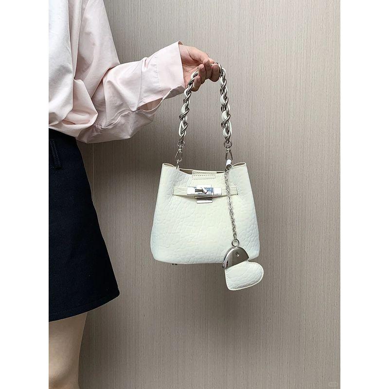 

Women s Bag 2025 New Arrival Super Hot White Soft Cover Bucket Bag Fancy Exquisite and Versatile Chain Messenger Bag for Women White
