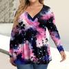 Women's Plus Size Shirt Long Sleeve  Print Top Pleated Casual V-Neck Top