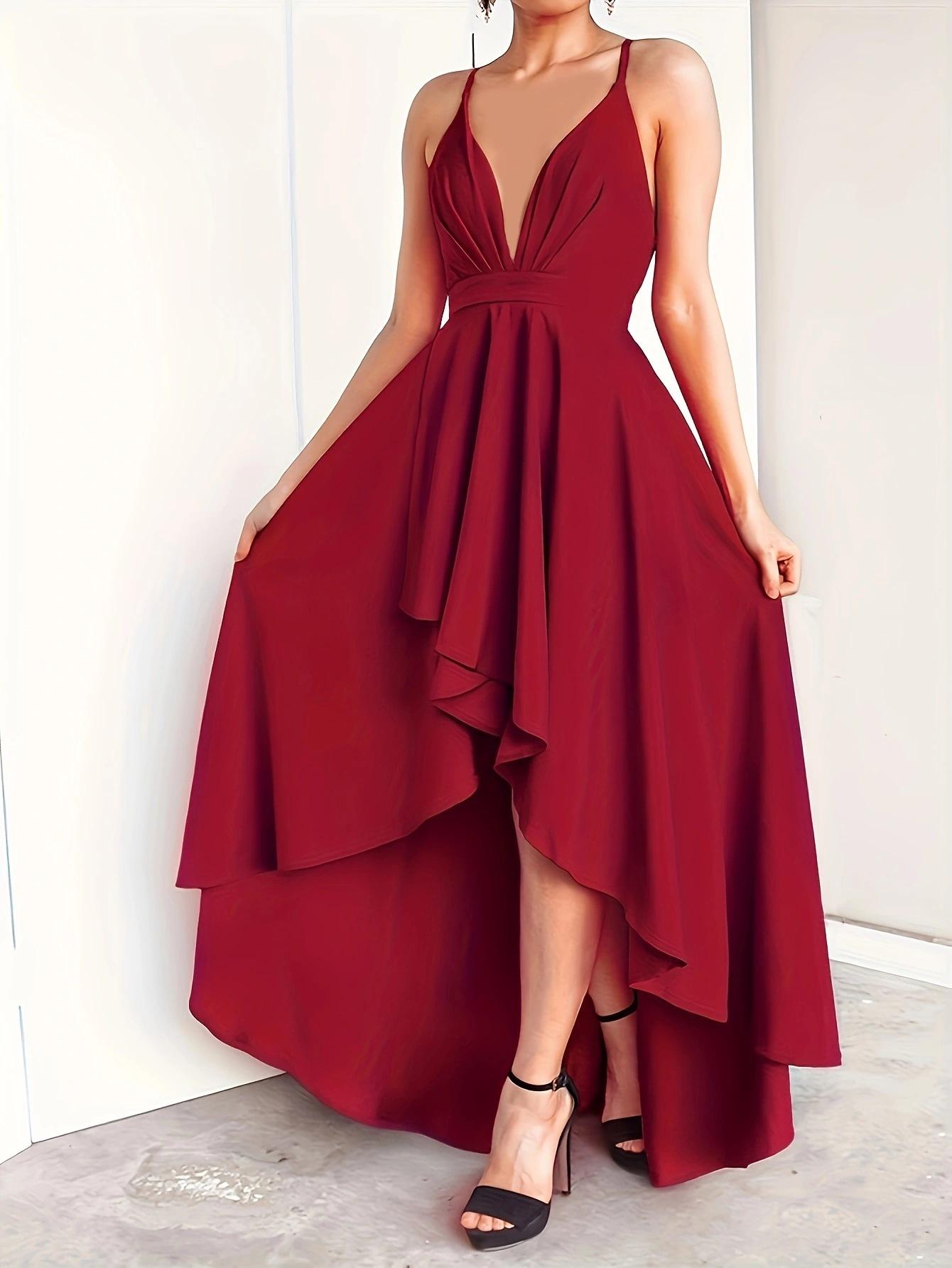 

Новое однотонное платье с V-образным вырезом, бретельками, нерегулярной юбкой и завязками на шее 0XL