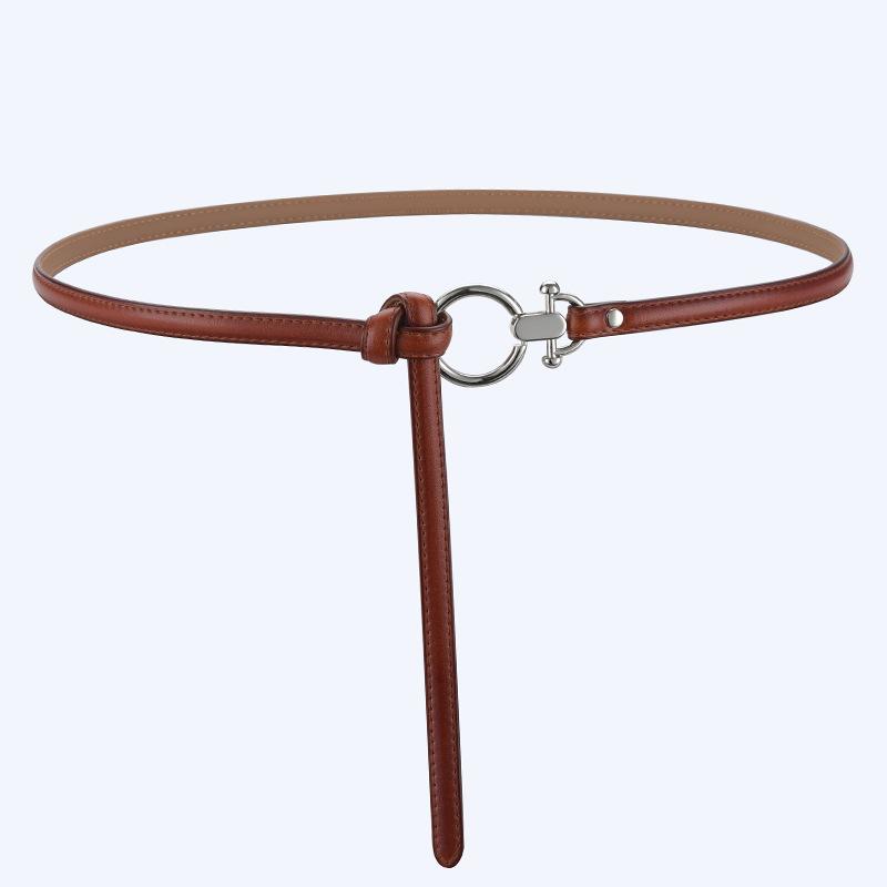 Knyttet Tynt Belte Dame Dekorativ Kjole Enkelt Ekte Lær Moteabelt Belte Allsidig Midjekjede Koreansk Stil Ekstern Match for Kvinner