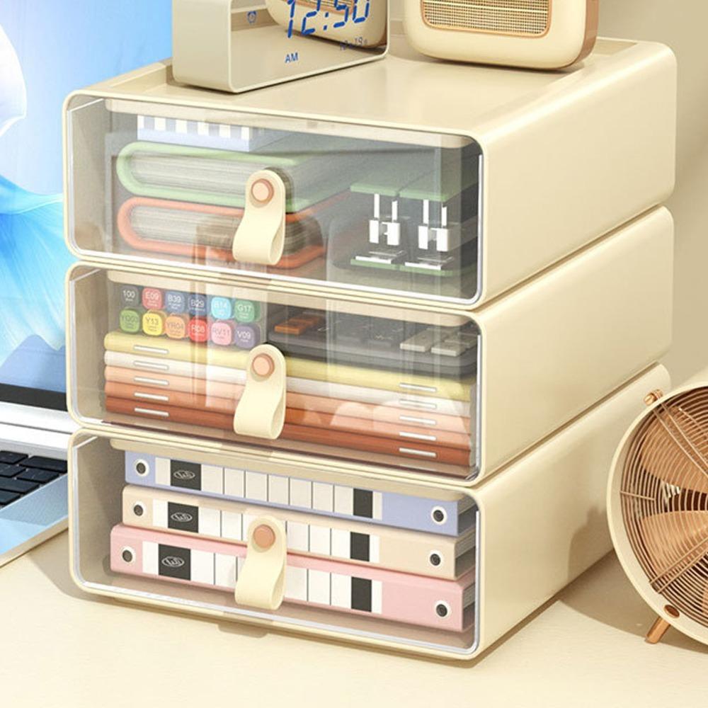 Transparent Material Storage Container Cream Color Stackable Storage Bins Desk Organizer  Home