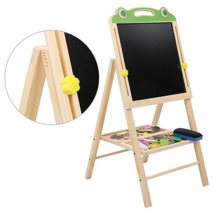Table à dessin en bois - Modèle grenouille - Double face - Pour enfants - Écologique et portable