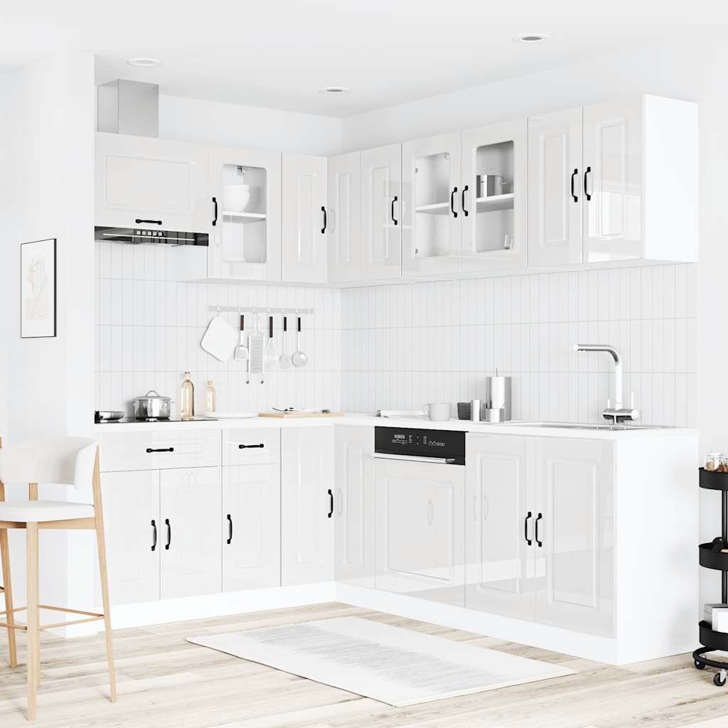 11 Piece Kitchen Cabinet Set Kalmar High Gloss White Wood Based Panel