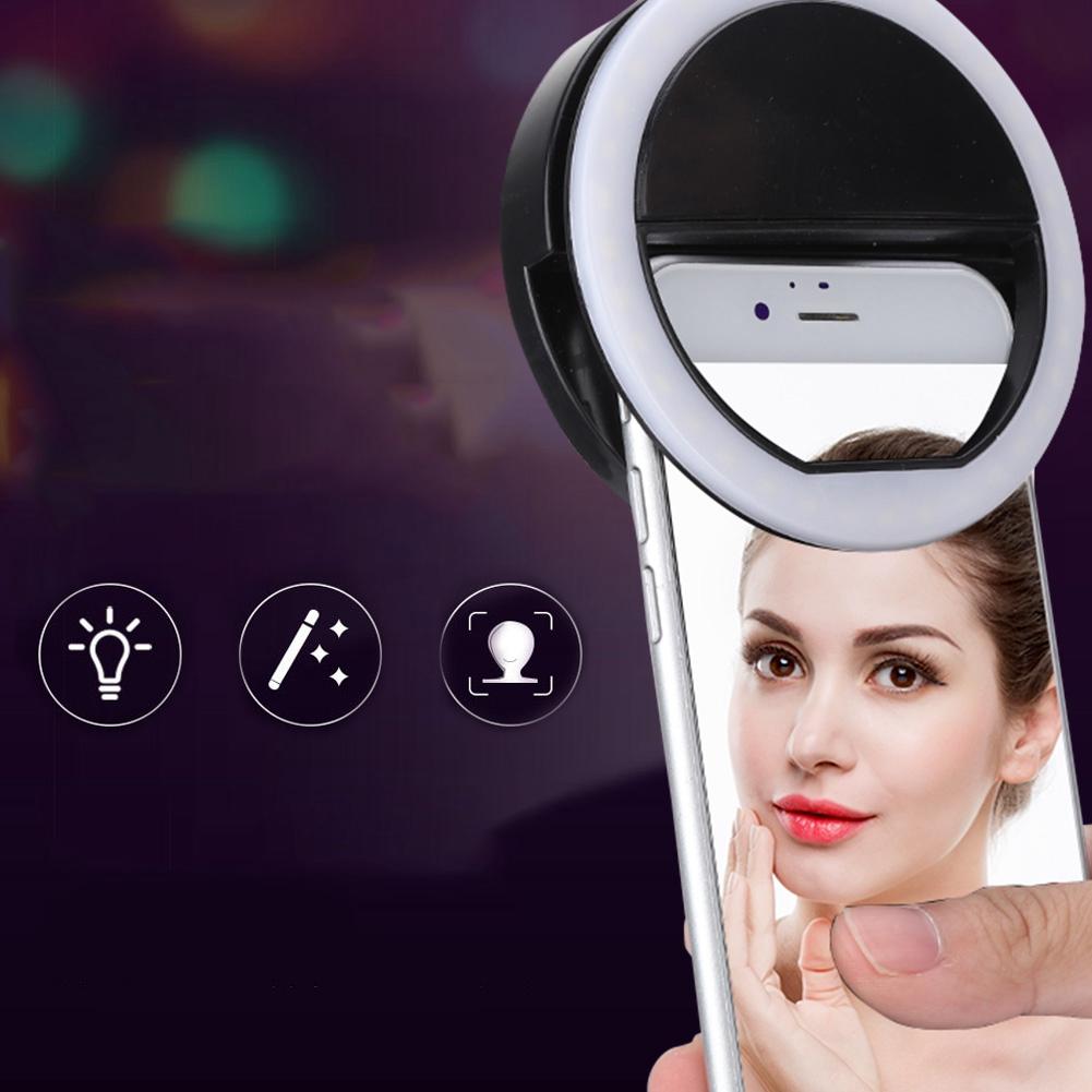 Selfie LED Ring Flash Light Portable Phone Selfie Lamp Luminous Clip Lamp for iPhone(Black)