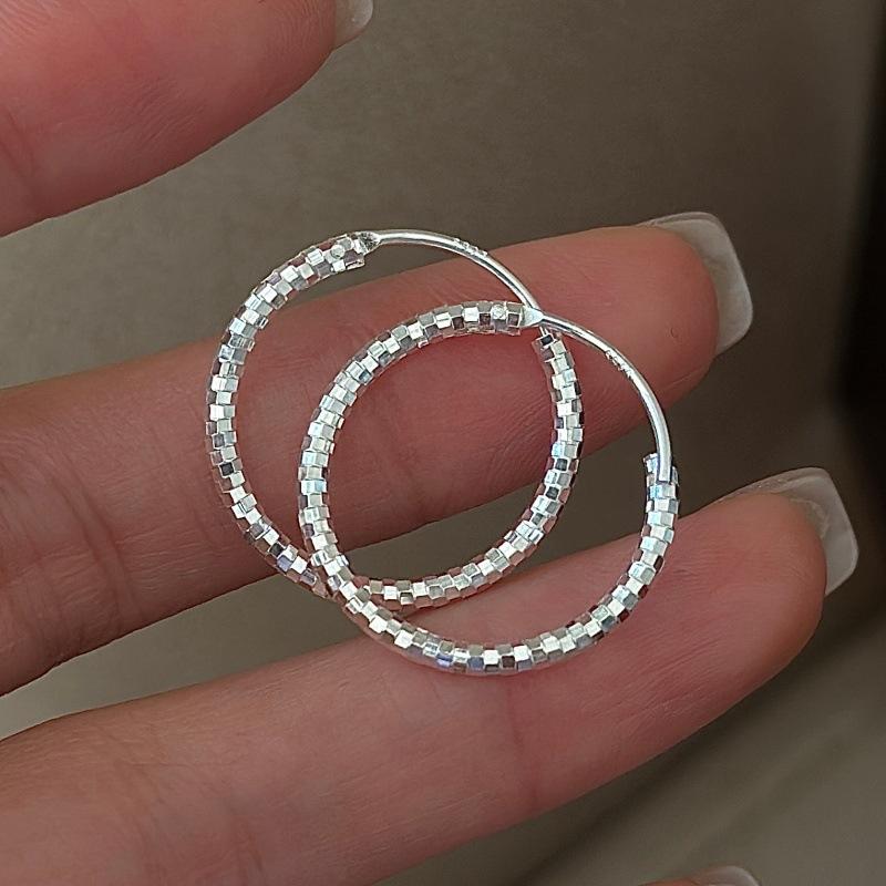 Sterling Silver Glitter Retro Circle Basic Earrings Style Fashion Personality Car Flower Glitter Earrings 925 silver
