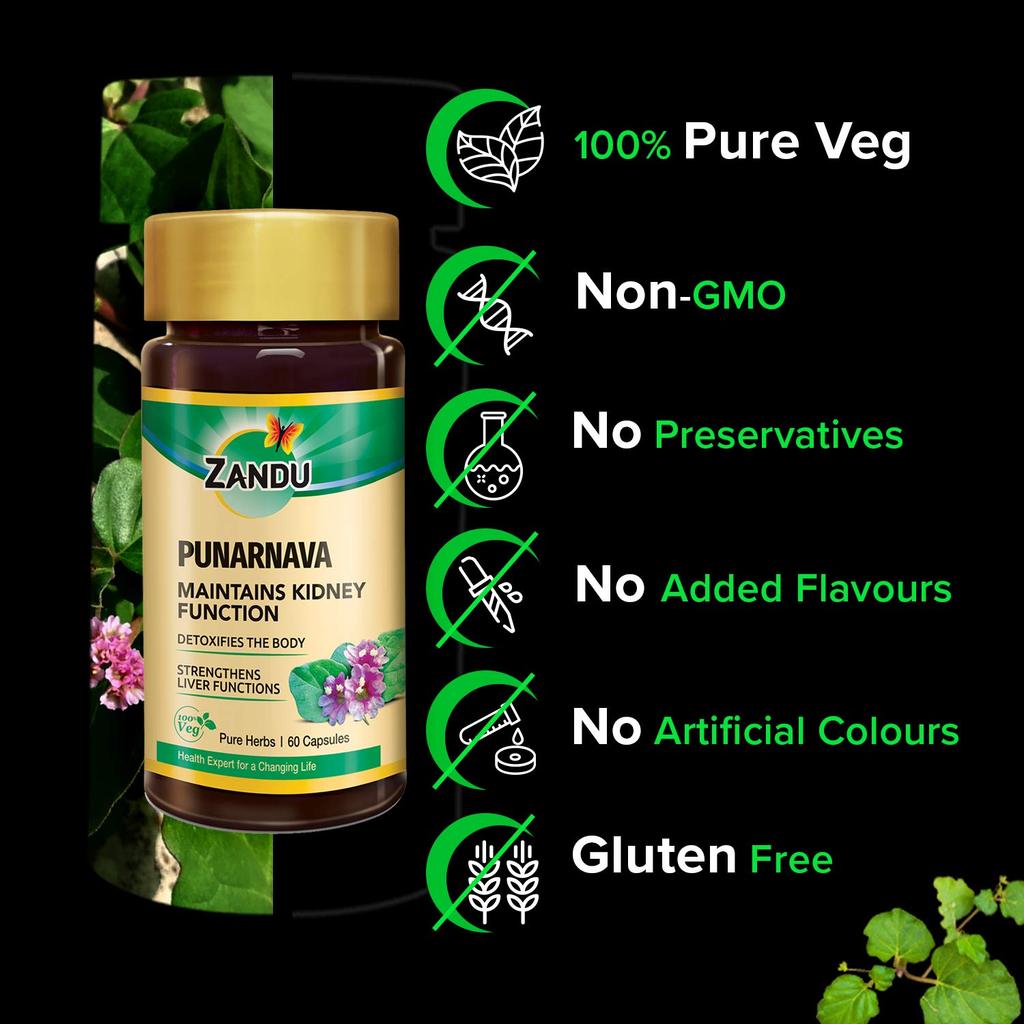 Zandu Punarnava Capsules With Natural Punarnava Extract For Gut Health Appetite Support And Daily Wellness Supplement Pack Of 2