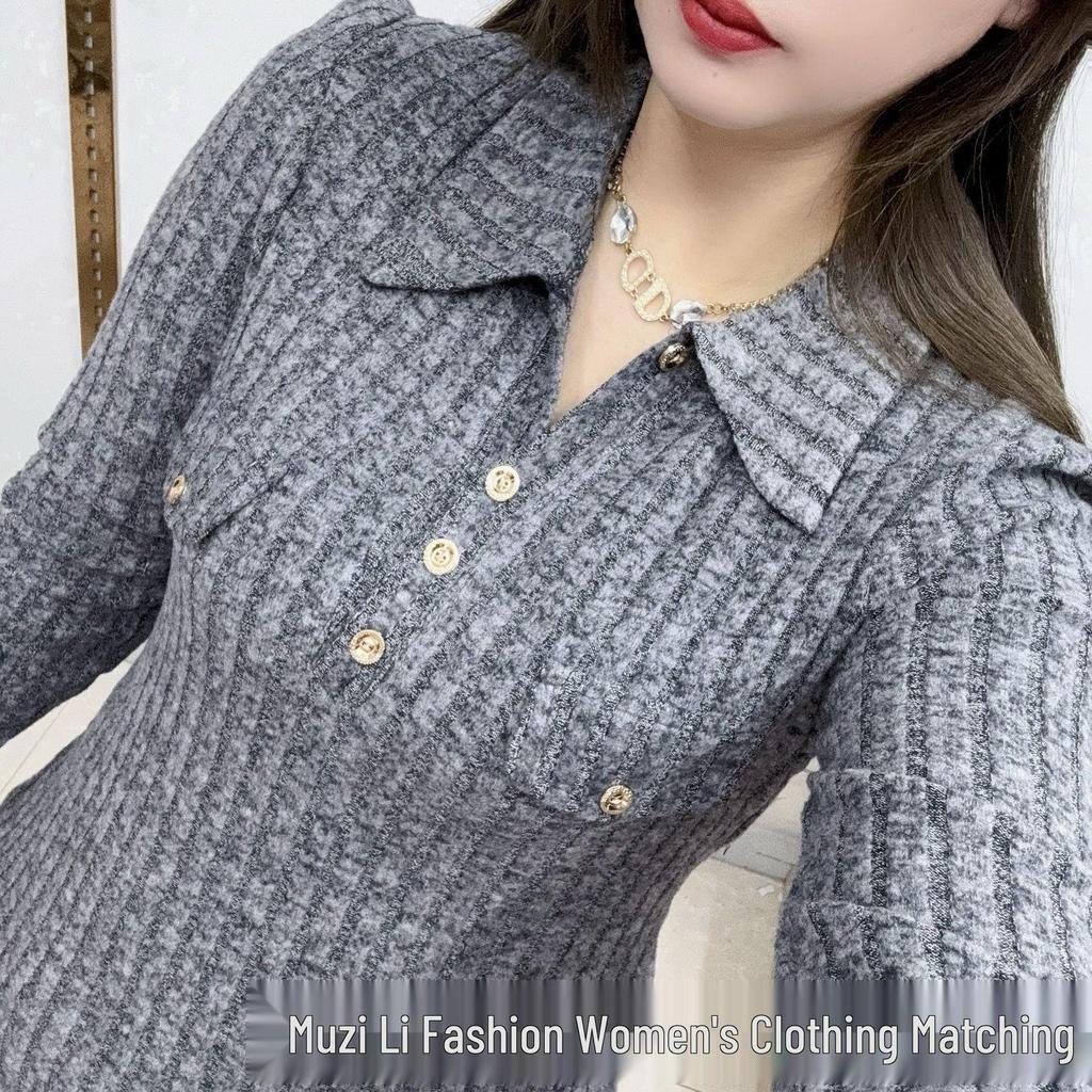 Plus Size Half-Open Collar Long Sleeve Women's Shirt - Autumn/Winter Style: Fashionable, Versatile, and Slimming.