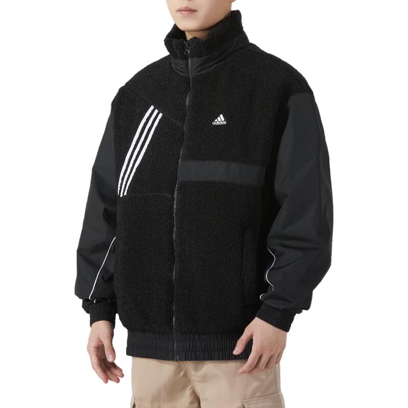 adidas Veste Polaire Décontractée pour Homme, Design en Tissu Assemblé Couleur Unie, Col Montant, Fermeture Éclair, Vestes Noires IK5110