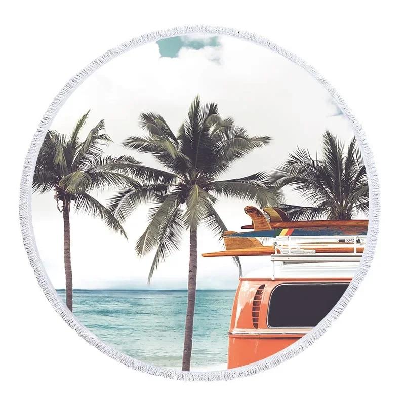 Summer Boho Style Towel Beach Landscape Mandala Big Terry Towels Tree Sea Woman Scenic Vacation Round Beach Towel