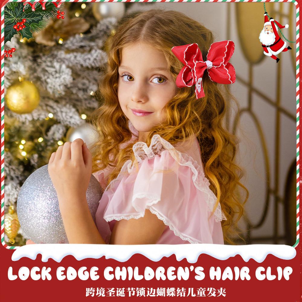 Children's three-dimensional lock edge bow children's hair clip Santa Claus embroidery thread band hair clip handmade baby hair accessory