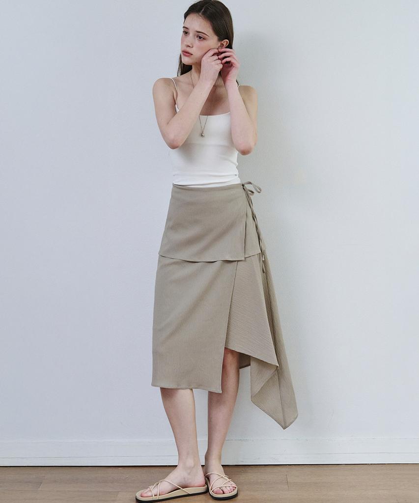 MALOUPE 3116 Crinkle Double Wrap Skirt (Beige)
