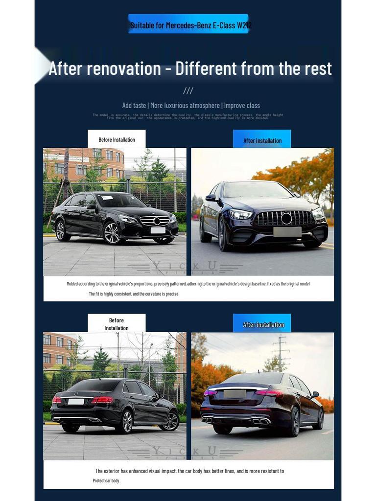 Mercedes-Benz E-Class W212 to W213 E63 AMG Conversion Kit: Front & Rear Bumpers, Wide Body Kit, Hood, Headlights, Taillights.