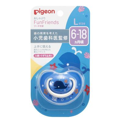 Pigeon Baby Pacifier Fun Friends 6–18 Months – Whale Design with Case, Soft Silicone, Blue (Size L)