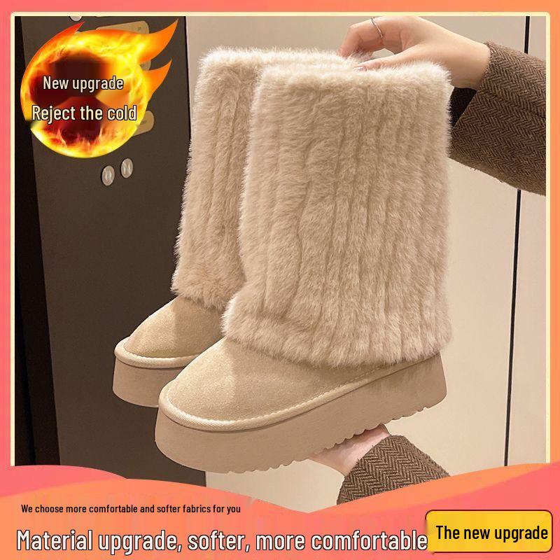 Plus Size Wide Women's Thick Sole Snow Boots, Winter Fleece Mid-Calf, Sizes 35-43.